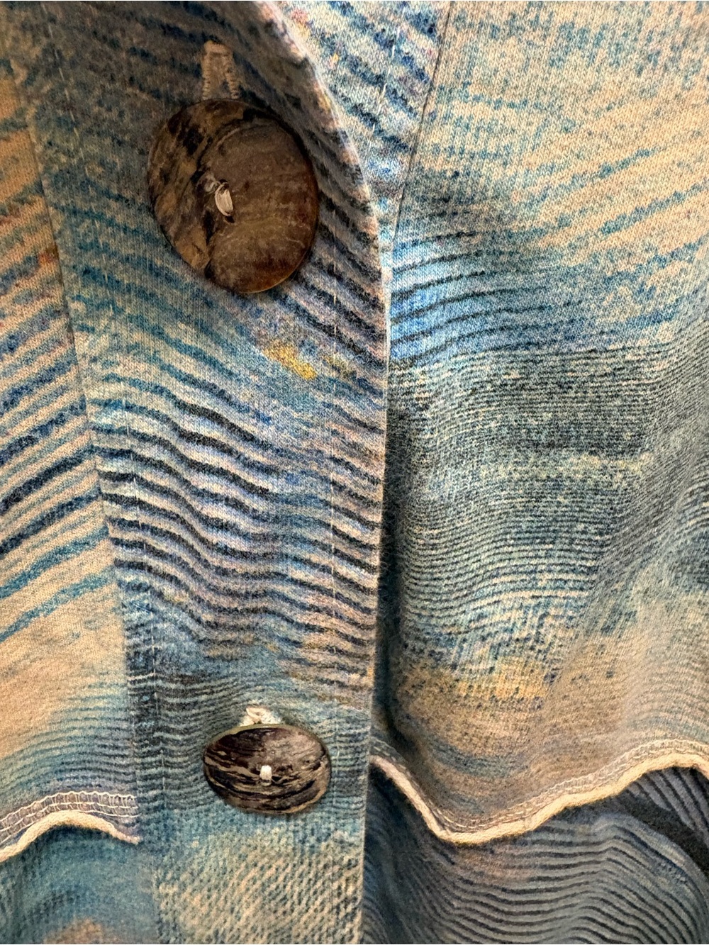 C.M.C. Color Me Cotton XL Blue Abstract Knit Jacket Shacket Cotton Stretch Art - Picture 7 of 16